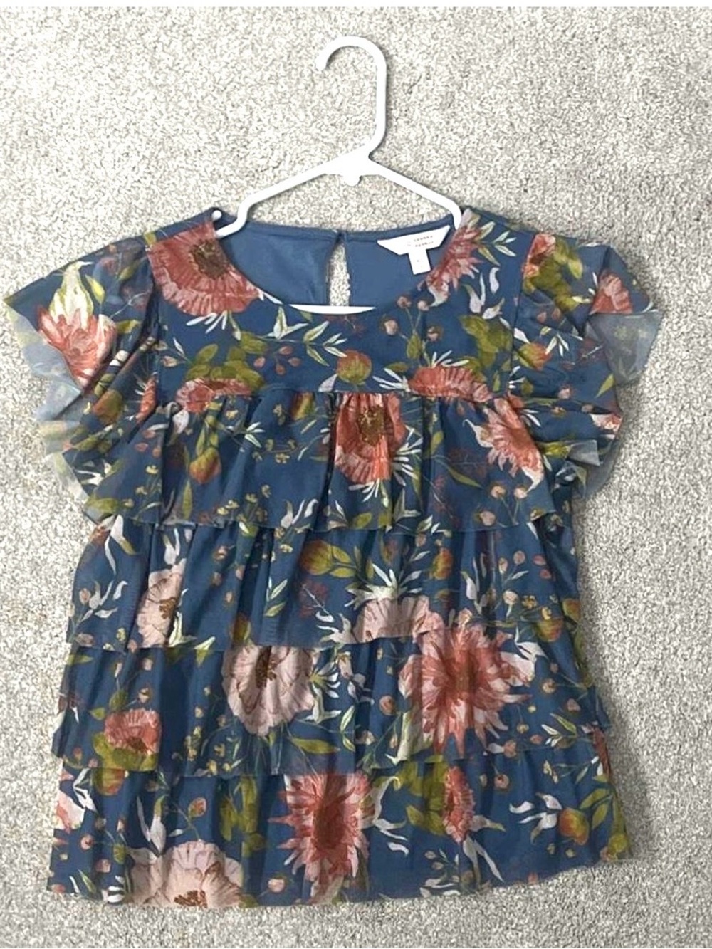 LC Lauren Conrad Blue Floral Ruffle Tiered Blouse